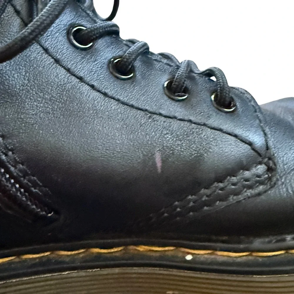 Kids Dr Martens Black Leather Combat‎ Boots Side Zip Lace Up Size 2 US